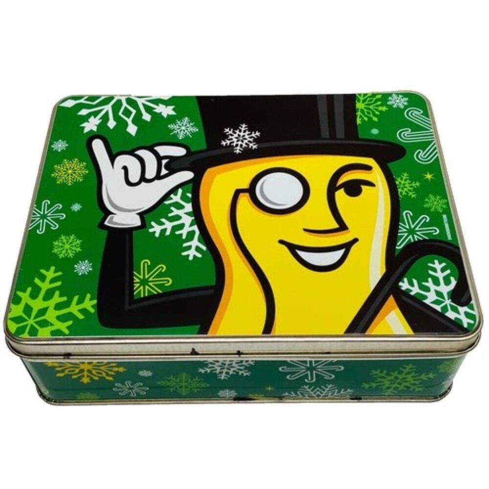 Vintage Mr. Peanut Planters Nuts Christmas Tin 9" x 7" Holiday Peanuts Container